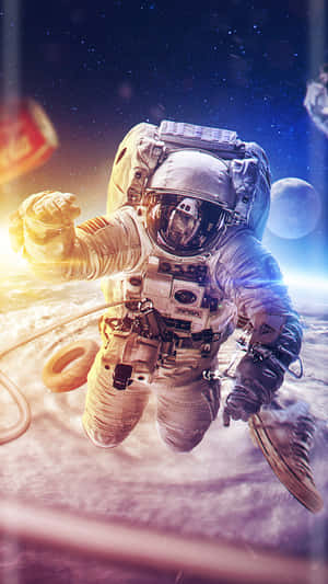 Storm On Earth With Astronaut Iphone Wallpaper