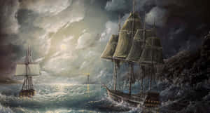 Stormy_ Sea_ Voyage_ Painting Wallpaper