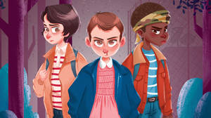 Stranger Things Cast Eleven, Mike, And Lucas Wallpaper