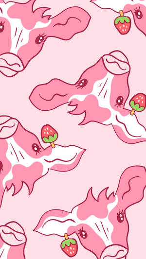 Strawberry Cow With Pretty Eyes Pattern Wallpaper