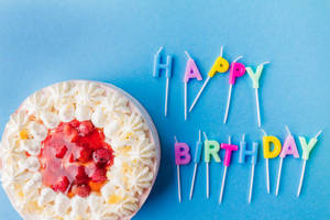 Strawberry White Birthday Cake Candles Wallpaper