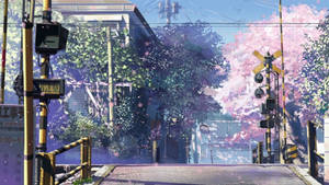 Street Crossing Aesthetic Anime Scenery Wallpaper