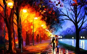 Streetlights Autumn Art Wallpaper
