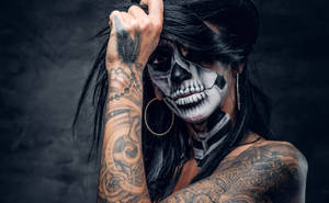Striking Skeleton Girl Hd Tattoo Design Wallpaper