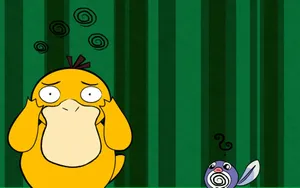 Striped Green Psyduck Art Wallpaper