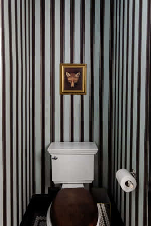 Striped Wall Bathroomwith Artwork Wallpaper