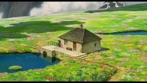 Studio Ghibli Scenery Concrete Cottage Wallpaper