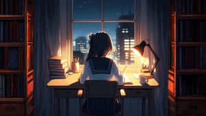 Studious Night Anime Scene Wallpaper