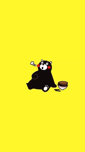 Stuffed Kumamon With Food Bowls Wallpaper