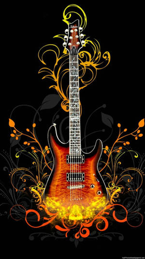 Stunning 3d Guitar With Floral Patterns Wallpaper