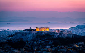 Stunning Athens Ruins In Sunset Wallpaper