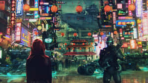 Stunning View Of A Neon Cityscape Wallpaper