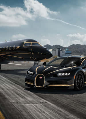 Stunning View Of A Private Jet And Car Wallpaper