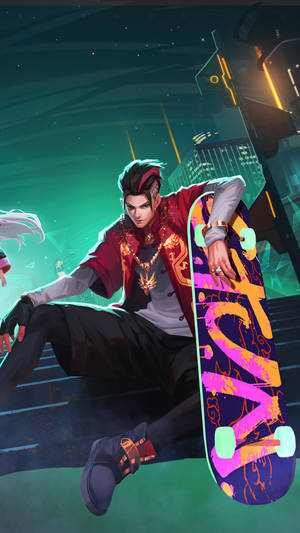 Stunning Wallpaper Featuring Chou From Mobile Legends With His Skateboard Wallpaper