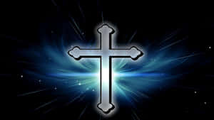 Stylish Chrome Cross On A Dark Blue Background Wallpaper