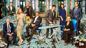 Succession Cast In Money Room Wallpaper