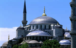 Sultan Ahmed Mosque Shiny Blue Domes Wallpaper