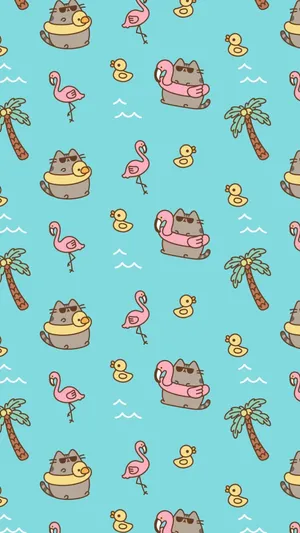 Summer Time Iphone With Cat On Floatie Wallpaper