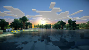 Sun Rising Over The Lake 2560x1440 Minecraft Wallpaper