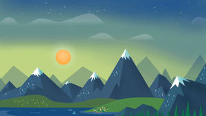 Sunrise And Mountains Material Design Wallpaper