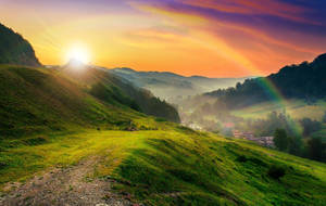 Sunrise View From The Hillside Wallpaper