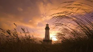 Sunset Field Lighthouse Wallpaper