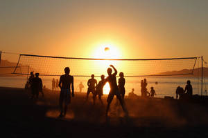 Sunset Game Volleyball 4k Wallpaper