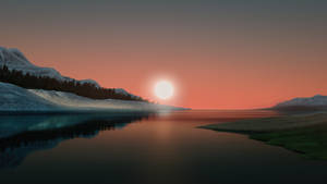 Sunset In Lake Aesthetic Landscape Wallpaper