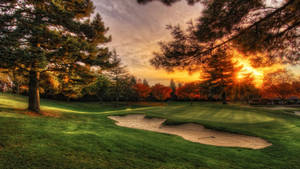 Sunset In The Golf Course Wallpaper