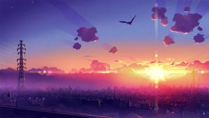 Sunset Over The City Aesthetic Anime Scenery Wallpaper