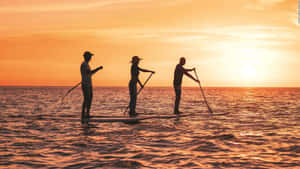 Sunset Paddleboarding Wellness Activity Wallpaper