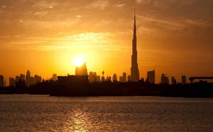 Sunset View Dubai With Burj Khalifa Wallpaper