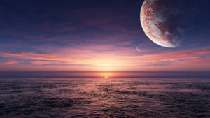 Sunset With Giant Planet Wallpaper