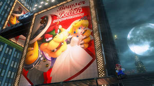 Super Mario Odyssey Bowser And Peach Wedding Billboard Wallpaper