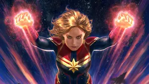 Superhero Captain Marvel In Action Wallpaper
