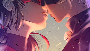 Superheroes Ladybug And Cat Noir Kiss Wallpaper