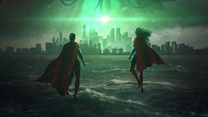 Superman With Supergirl Dc Superhero Scene Wallpaper