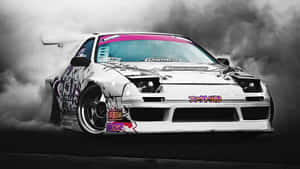 Supra Drift White Car Gray Background Wallpaper