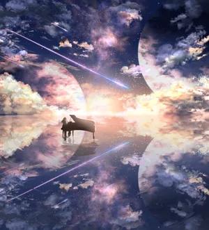 Surreal Anime Piano Wallpaper