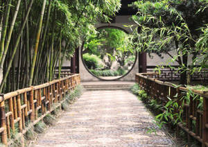 Suzhou Bamboo Round Door Wallpaper