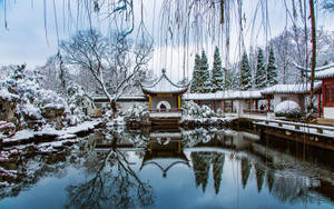 Suzhou Garden During Winter Wallpaper