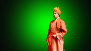 Swami Vivekananda On Green Background Wallpaper