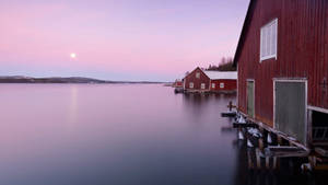 Sweden Red Boathouses Wallpaper