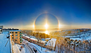 Sweden Winter Sun Halo Wallpaper