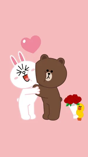 Sweet Couple Hug Line Friends Wallpaper
