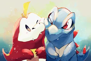 Sweet Photo Of Fuecoco And Totodile Wallpaper