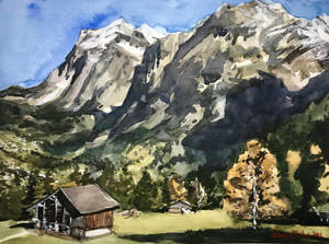 Swiss Alps Oil Painting Wallpaper