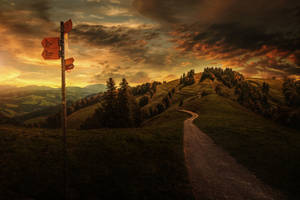 Switzerland Landscape Painting Wallpaper