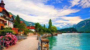 Switzerland Village By The Lake Wallpaper