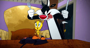 Sylvester Holding Spoon And Fork Wallpaper